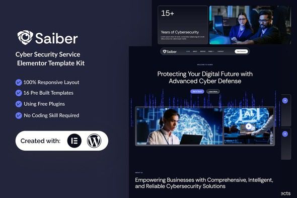 Saiber – Cyber Security Service Elementor Template Kit 1 Saiber