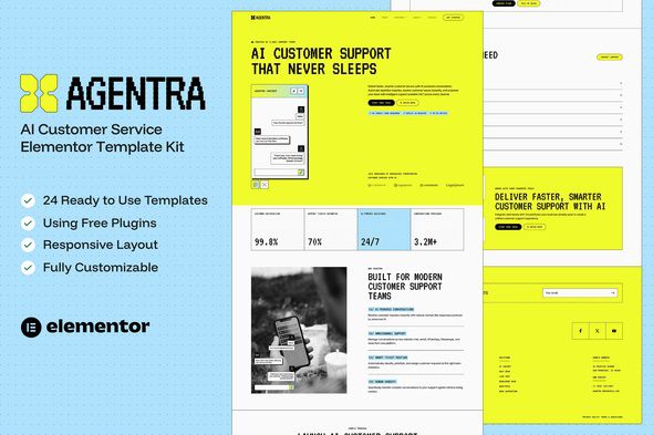 Agentra – AI Customer Service Elementor Template Kit 1 Agentra