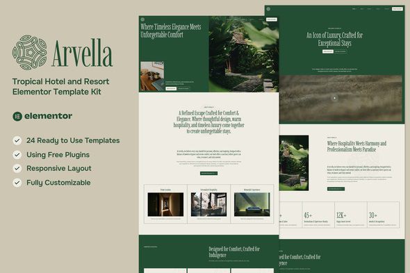 Arvella - Hotel & Resort Elementor Template Kit 1 Arvella