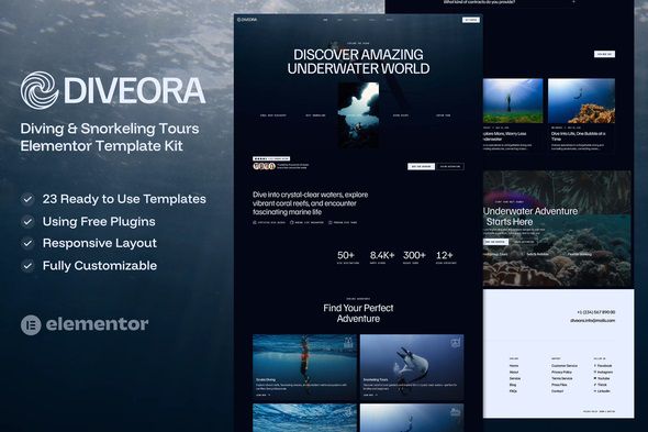Diveora – Diving & Snorkeling Tours Elementor Template Kit 1 Diveora