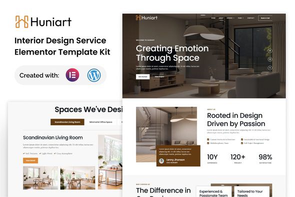 Huniart – Interior Design Elementor Template Kit 1 Huniart