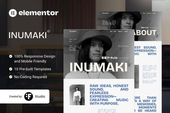 Inumaki - Music Artist Portfolio Elementor Template Kit 1 Inumaki