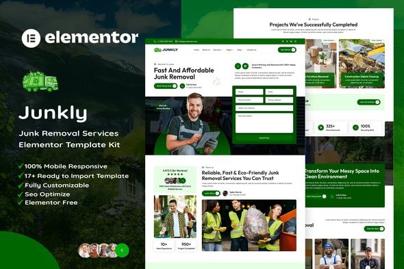 Junkly - Junk Removal Services Elementor Template Kit 1 Junkly