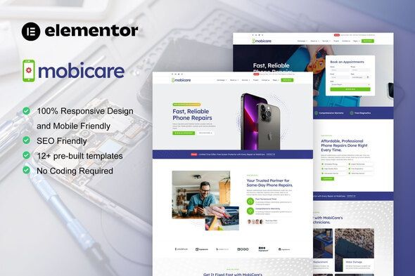MobiCare – Computer Repair Elementor Pro Template Kit 1 MobiCare
