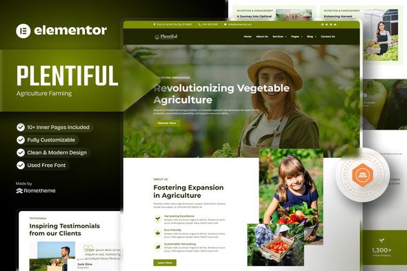 Plentiful - Agriculture Farming Elementor Template Kit 1 Plentiful