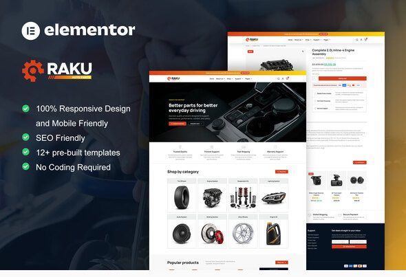 Raku - Auto Parts Shop Elementor Pro Template Kit 1 Raku