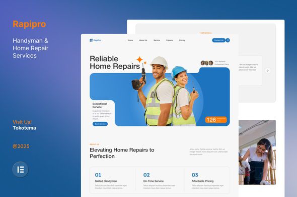 Rapipro – Handyman Repair Service Elementor Template Kit 1 Rapipro