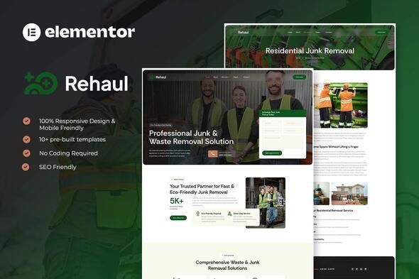 Rehaul - Junk Removal & Waste Management Elementor Template Kit 1 Rehaul