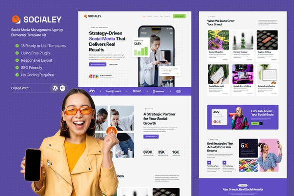 Socialey - Social Media Management Agency Elementor Template Kit 1 Socialey
