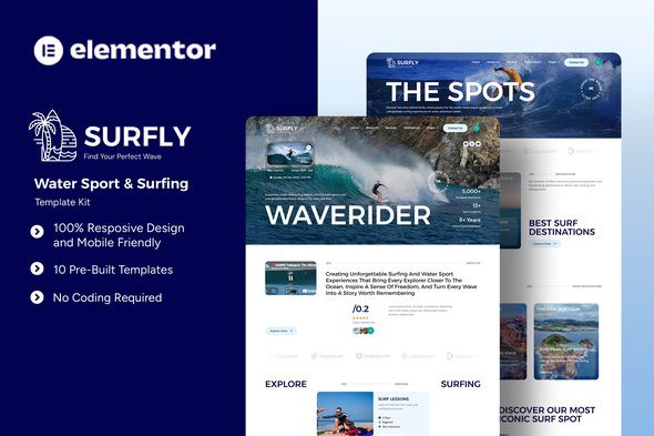 Surfly - Water Sport Elementor Template Kit 1 Surfly