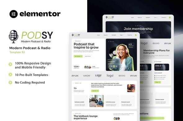 Podsy - Podcast & Radio Elementor Template Kit 1 Podsy
