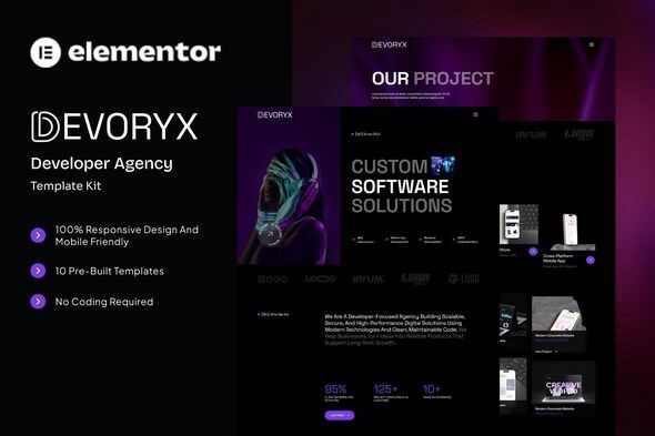 Devoryx - Developer Agency Elementor Template Kit 1 Devoryx